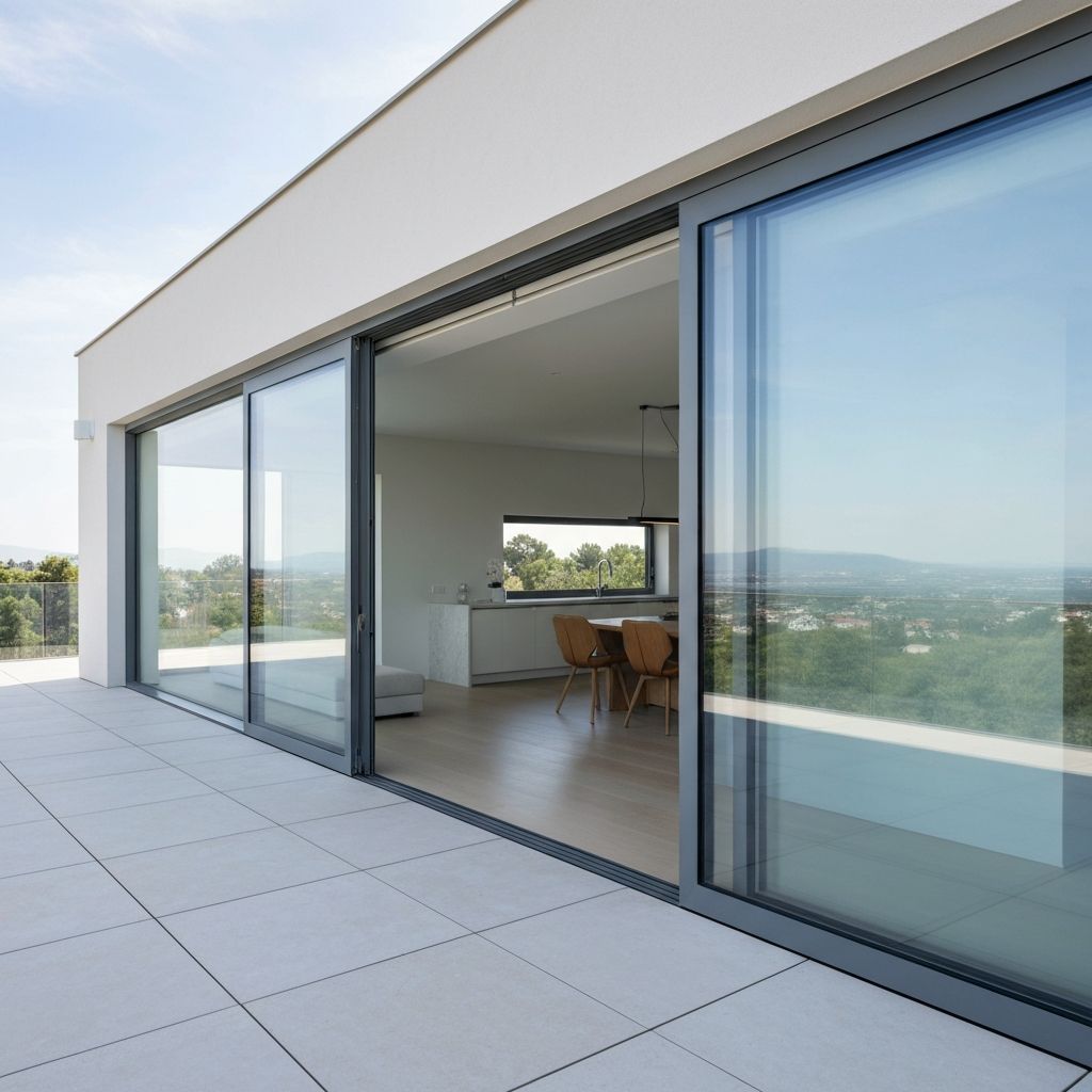 Cortinas de cristal sin marco en terraza moderna